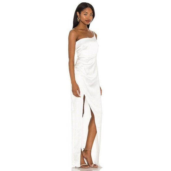 Nookie Grace One Shoulder Gown Ivory White Satin - Picture 2 of 5